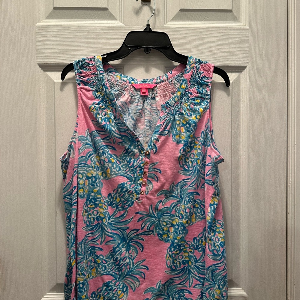 Lilly Pulitzer Pink and Blue Pineapple Blouse